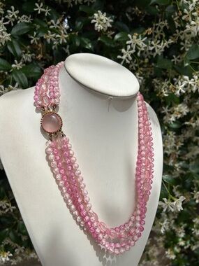 Mid-20th Century Shades of Pink Multi-Strand Beaded Necklace